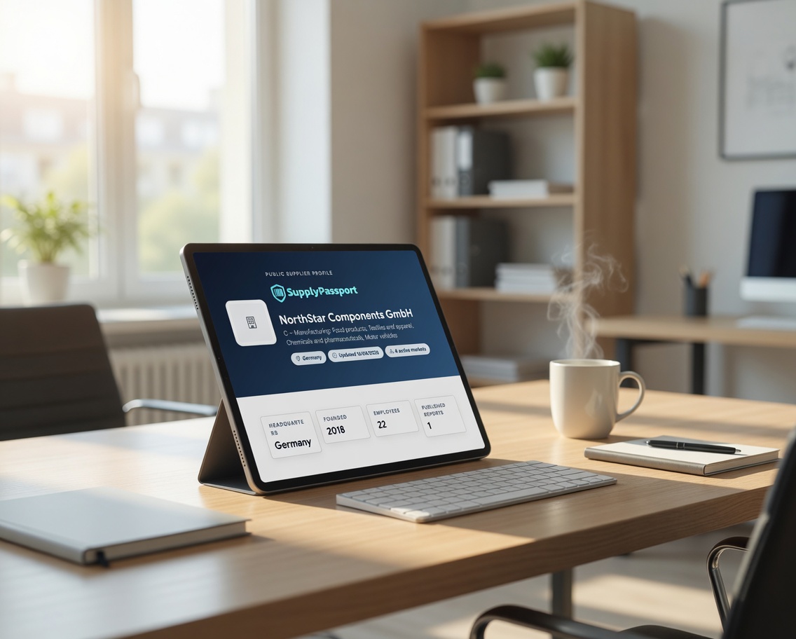 Digital compliance profile preview for small suppliers on a tablet screen